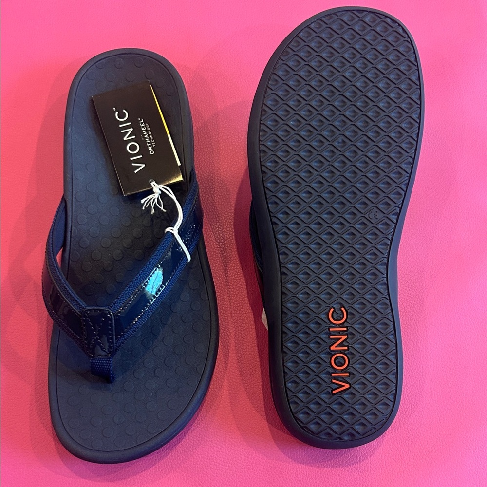 Vionic Dark Blue Sandals - extremely comfortable orthotic sandals - size 8